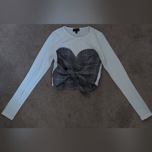 Shoedazzle Milk & Honey Long Sleeve Plaid Tie Waist Bustier Crop Top